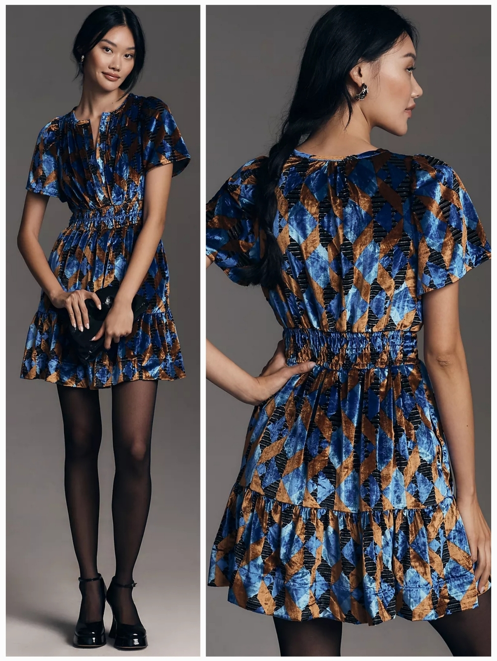 Anthropologie XS Whimsigoth Dark Romantic Peasant Sonerset Velvet Mini Dress